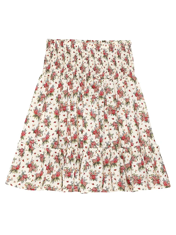 Hippie Dresses with Beads -Christina Rohde Floral Smocked Waist Skirt