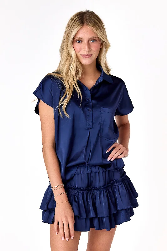 Low-waisted Dresses for Relaxed -Willow Satin Skirt Navy