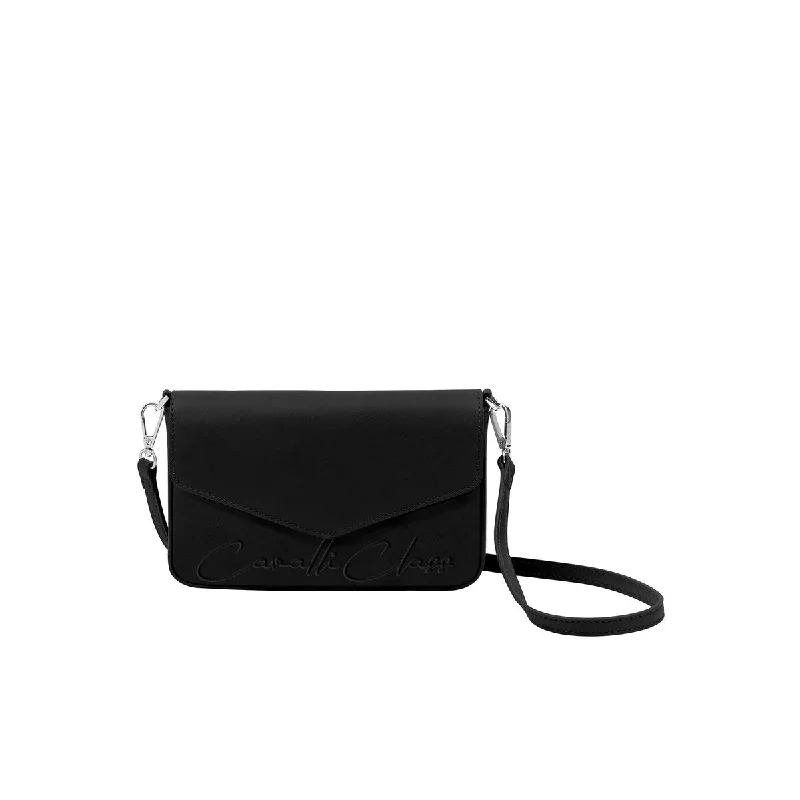 Handle bags with spacious pockets for travel -Cavalli Class MESSINA Black Small Envelope Crossbody bag for womens