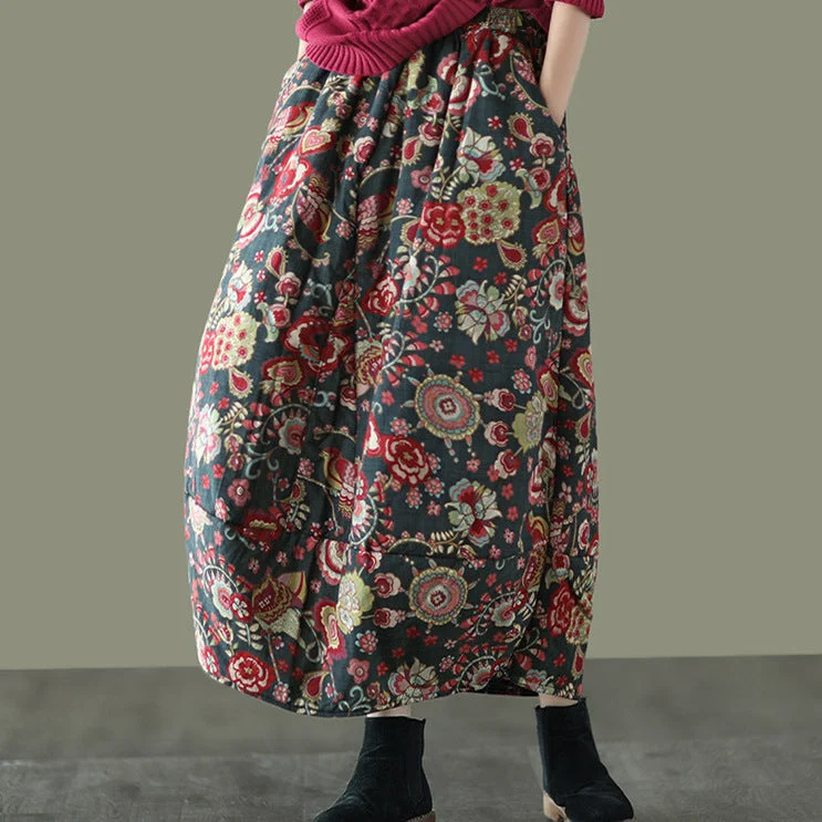 Ethnic Dresses with Tribal Design -Winter Retro Ethnic Style Printed Padded Thickened Warm Midi Skirt