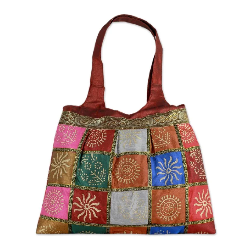 Handle bags with vibrant colors for boldness -Handmade Embellished 'Crimson in Kutch' Tote Handbag (India)