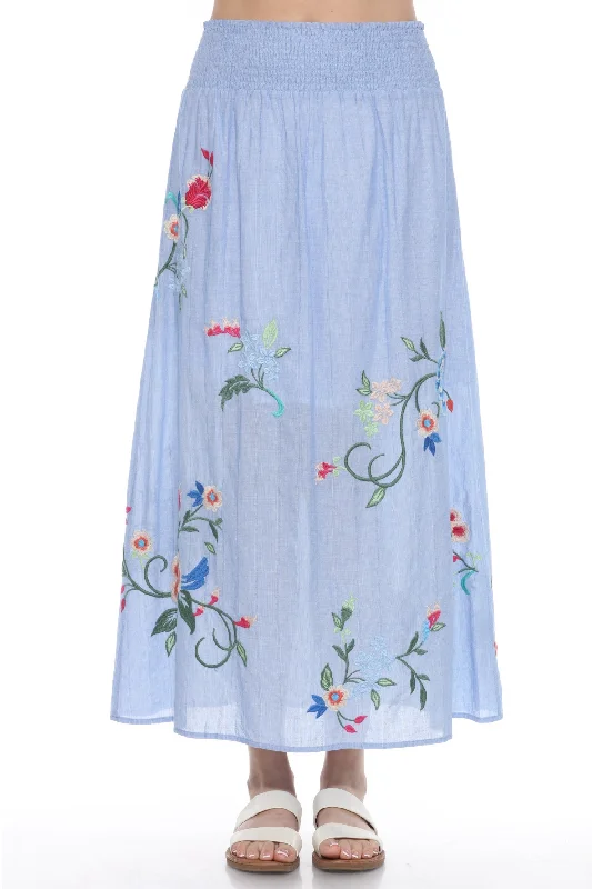 Modern Dresses for Trendy -Johnny Was Workshop Blue Smocked Floral Maxi Skirt W71924