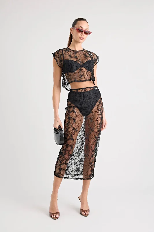 Ethnic Dresses with Tribal Design -ASTRID LACE SKIRT | BLACK