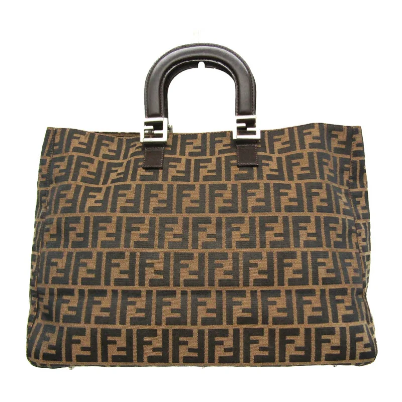 Handle bags with laptop sleeves for work -Fendi Zucca  Canvas Leather Handbag Tote Bag (Pre-Owned)