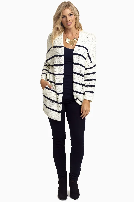 Graduation - cardigan for a celebratory look -Ivory Navy Striped Knit Cardigan