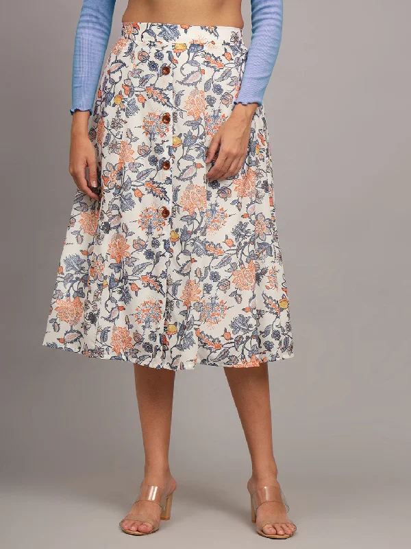 Blue Dresses for Classic -Printed Flared Midi Skirt