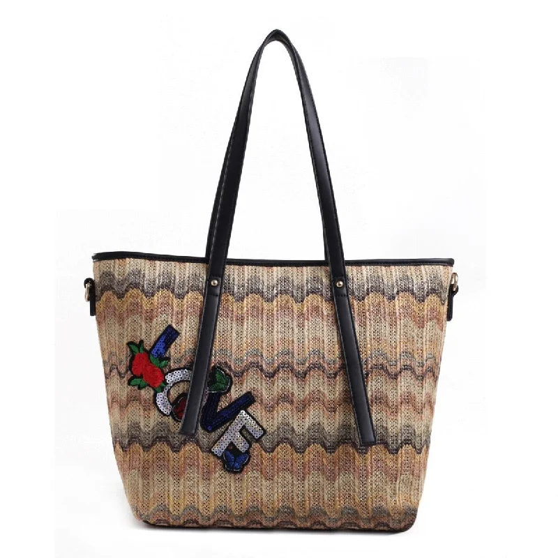 Insulated handle bags for keeping food fresh -MKF Collection Hampton Woven Beach Tote Bag by Mia K