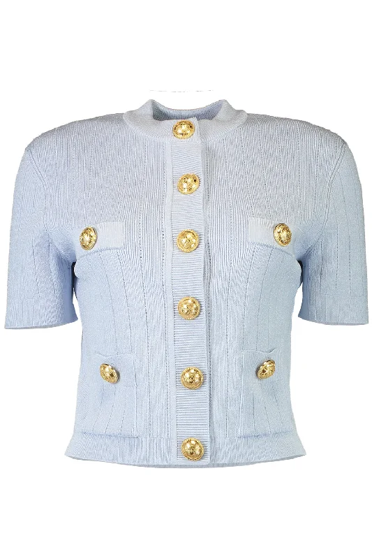 Office - appropriate cardigan for work -Short Sleeve Four Pocket Button Cardigan