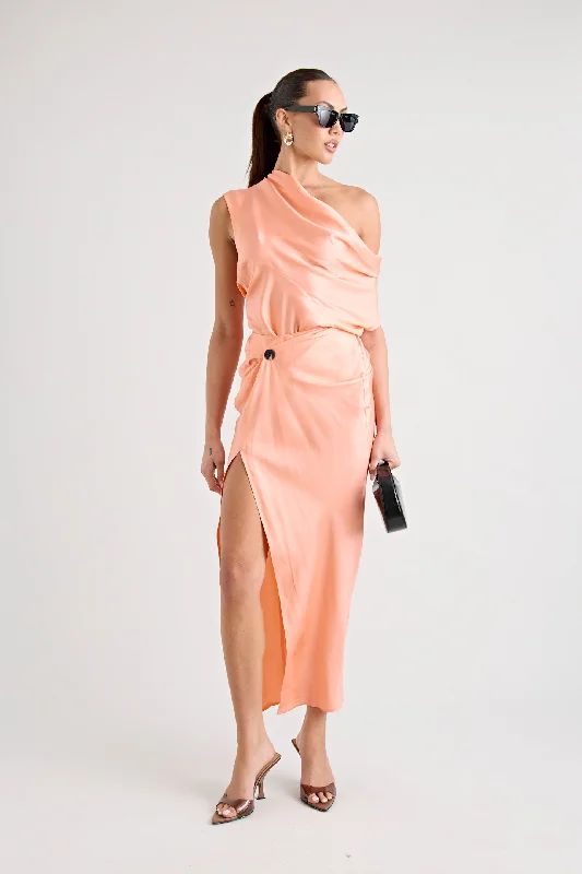 Party Dresses for Celebration -RAF SILK TWIST SKIRT | PEACH