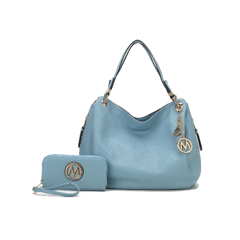 Handle bags with bold logos for branding -Mkfcollection Fabienne Hobo Bag And Wallet Set Vegan Leather Designer Handbag