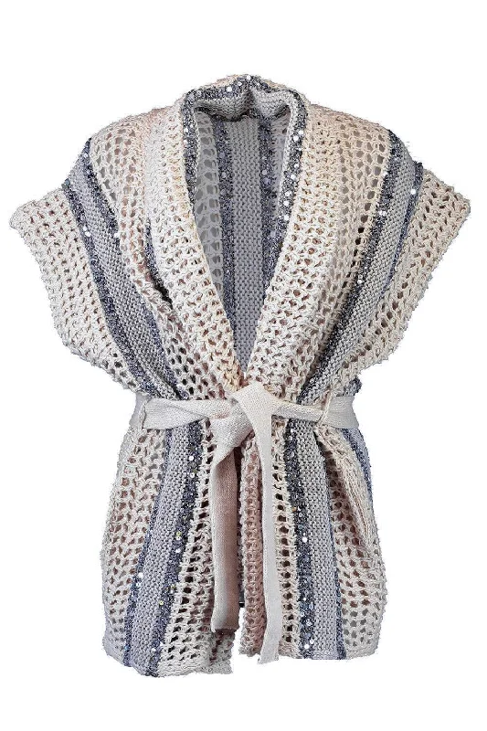 Ribbed - knit cardigan for a snug fit -Dazzling Stripe Cardigan