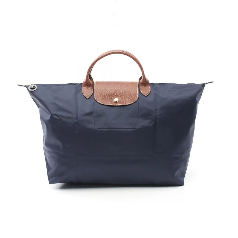 Handle bags with sturdy leather grip accents -Longchamp  Navy Nylon Leather Tote Bag