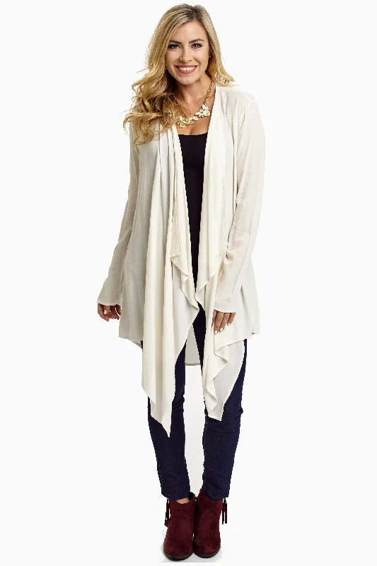 Anniversary - dinner cardigan for a special occasion -Ivory Long Flowy Open Front Cardigan