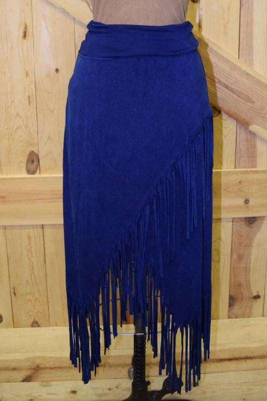 Wool Dresses for Warmth -Rhonda Stark Women's Navy Asymmetrical Fringe Knit Skirt 580NV