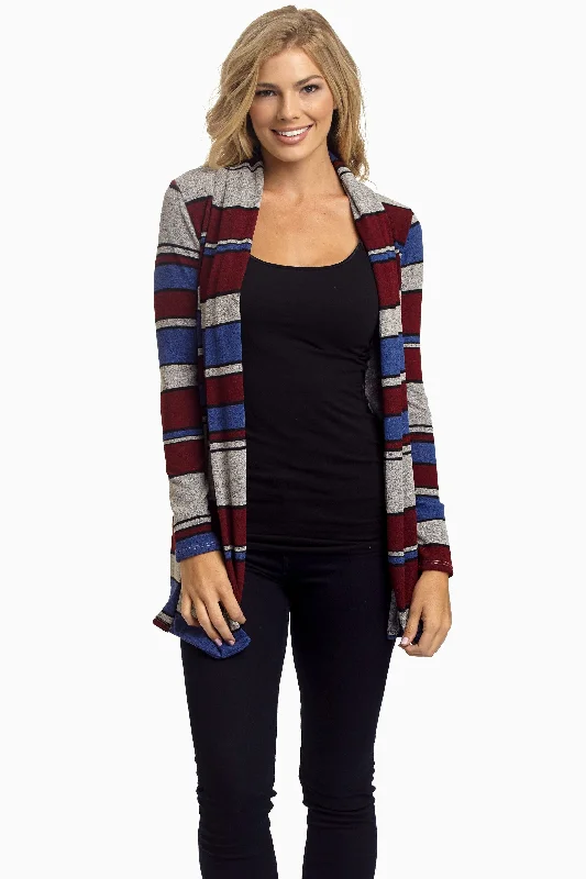 Red - cardigan for a bold statement -Blue Burgundy Striped Knit Cardigan