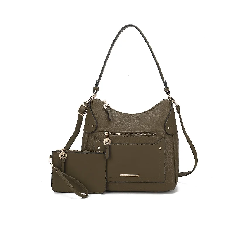 Handle bags with durable hemp for sustainability -Mkfcollection Maeve Shoulder Bag And Set Vegan Leather Designer Handbag