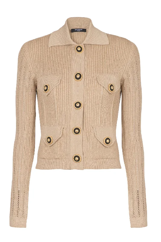 School - cardigan for a stylish campus look -CROPPED RIBBED CARDIGAN