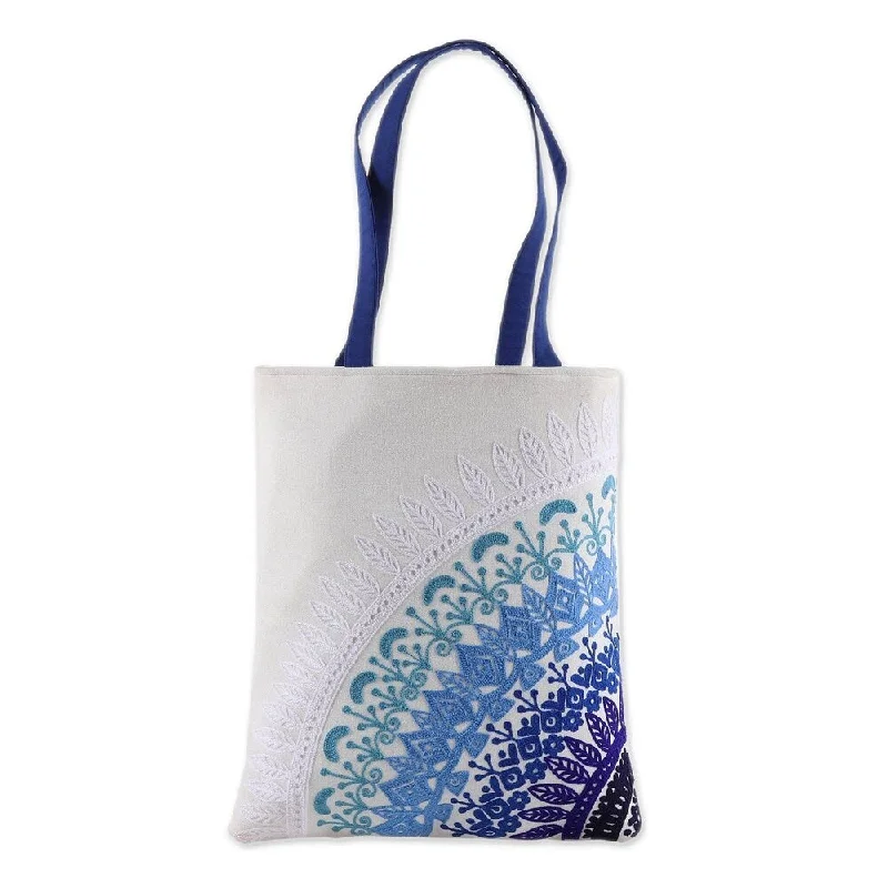 Handle bags with lightweight nylon for ease -NOVICA Handmade Mandala Fusion Cotton Tote (india)