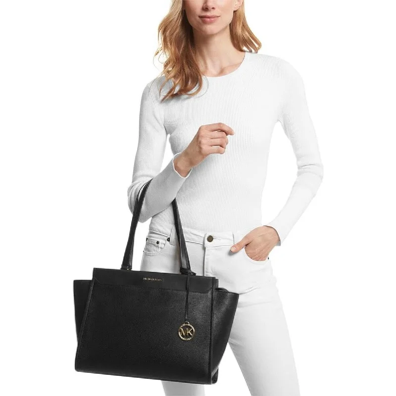 Handle bags with spacious interiors for storage -Michael Kors Graham Large Leather Top Zip Tote Black