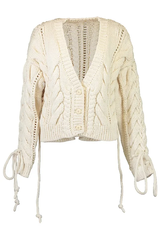 Vintage - style cardigan for a retro look -Lace Up Cable Cardigan