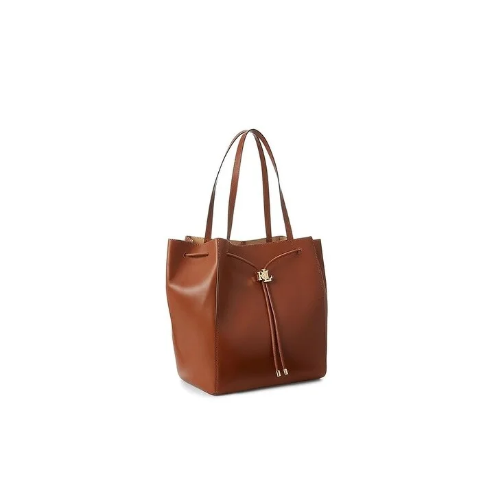 Handle bags with padded interiors for laptops -LAUREN Ralph Lauren Leather Medium Andie Drawstring Tote Tan