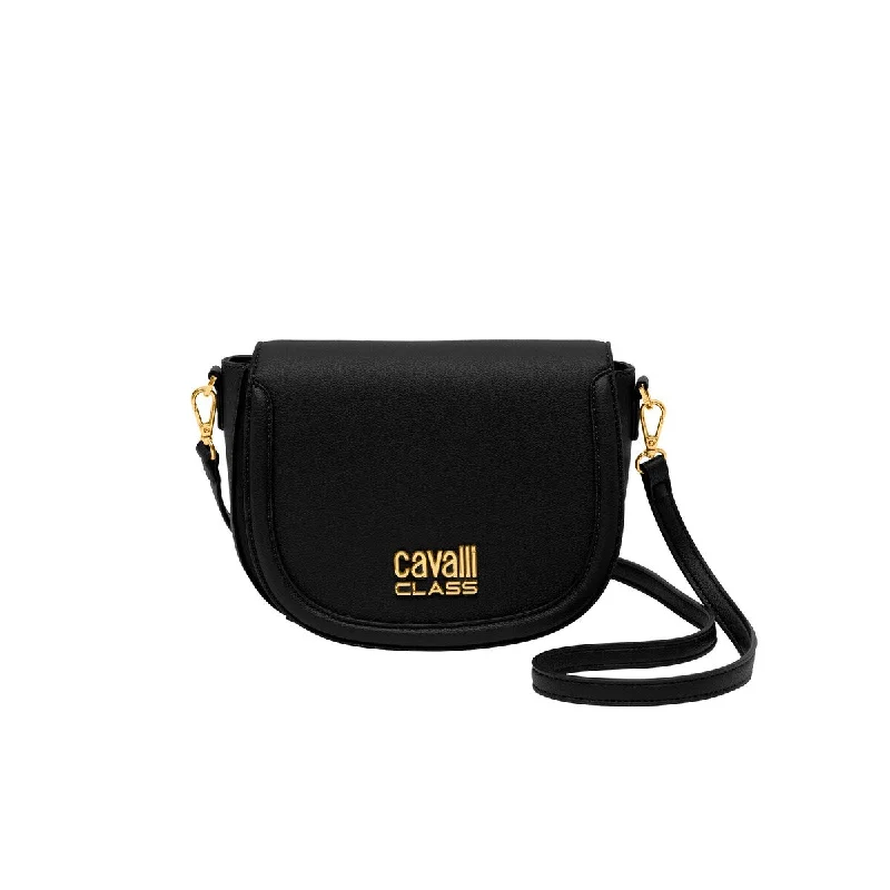 Handle bags with padded interiors for laptops -Cavalli Class TORINO Black Medium Crocco Saddle Crossbody bag for womens