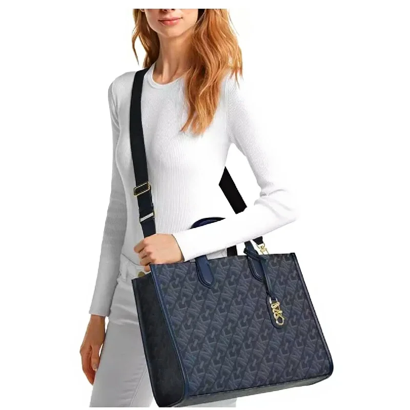 Handle bags with lightweight nylon for ease -Michael Kors Gigi Logo Tote Handbag Admiral Blue