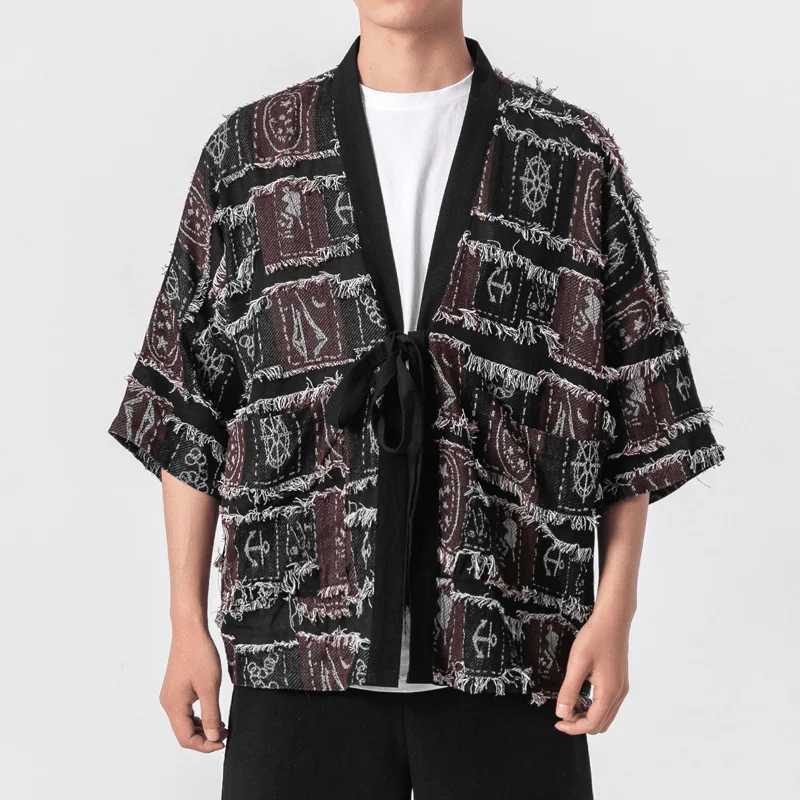 Lace - trimmed cardigan for a romantic look -Chinese Style Men'S Cardigan Knitted Retro Fashion Top