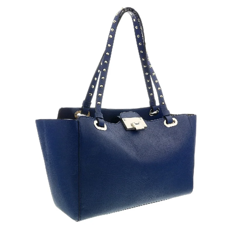 Handle bags with elegant gold-tone hardware -Daniela Fargion Electric Blue Leather Studded Handle Medium Shopper Tote Bag for womens