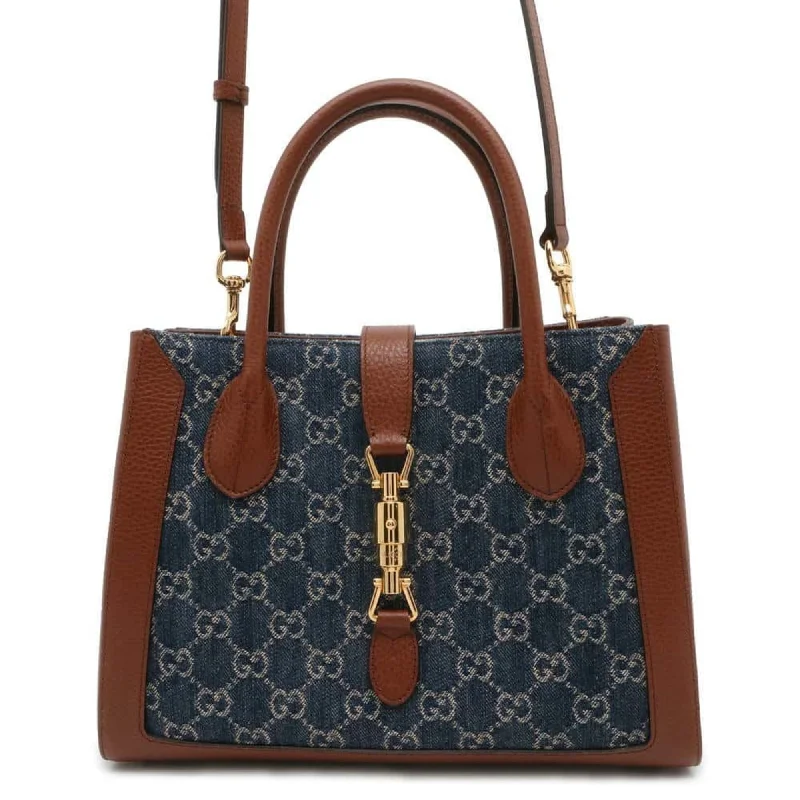 Handle bags with spacious pockets for travel -Gucci blue  blue Leather Shoulder Bag Tote Bag (Pre-Owned)