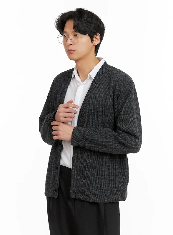 Lace - trimmed cardigan for a romantic look -Men's Simple Button-Up Cardigan IA402