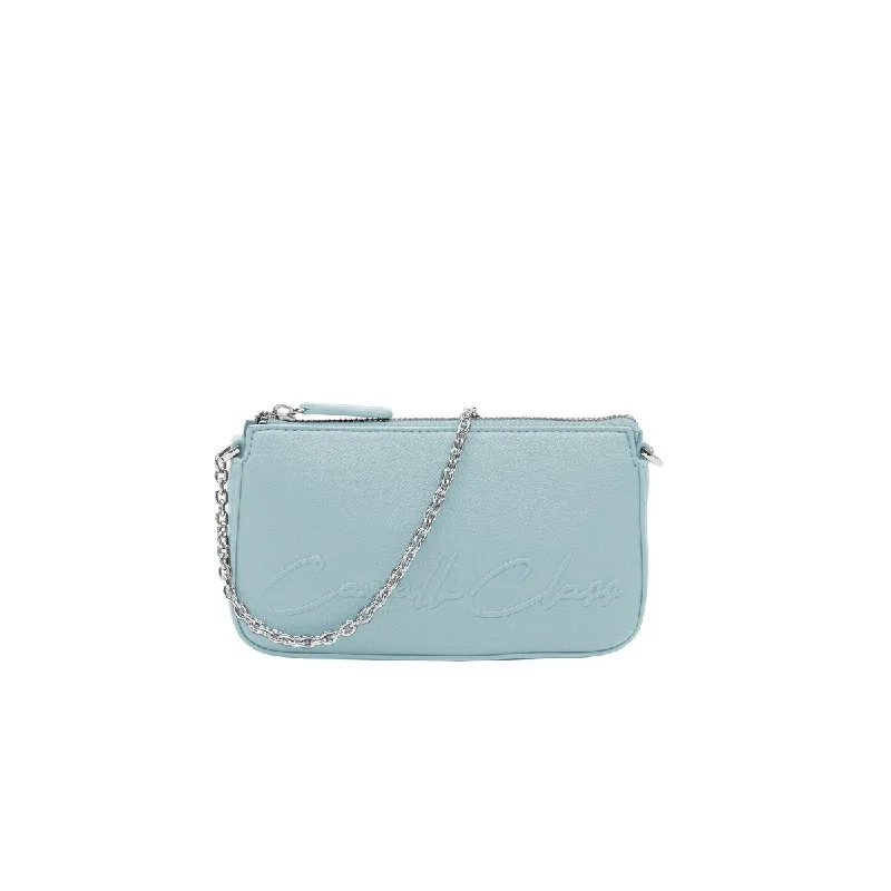 Handle bags with lightweight fabric for ease -Cavalli Class BARI Light Blue Small Clutch Shoulder Bag for womens