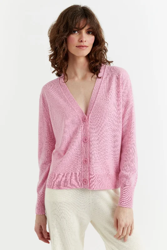 Cropped - cardigan for a trendy outfit -Candy-Pink Cashmere Cardigan