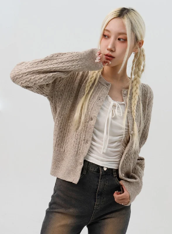 Christmas - cardigan for a holiday - themed outfit -Cable Knit Round Neck Cardigan IS311