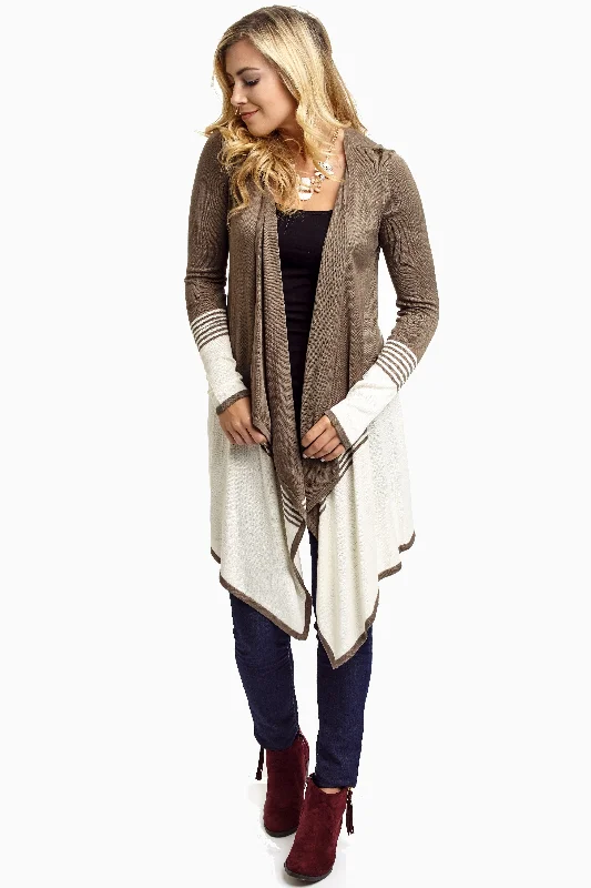 Garden - party cardigan for a charming look -Olive Striped Colorblock Flowy Front Cardigan