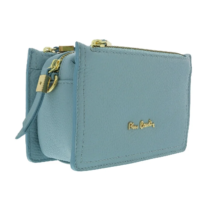 Durable handle bags for heavy-duty everyday use -Pierre Cardin Light Blue Leather Small Structured Square Crossbody Bag for womens