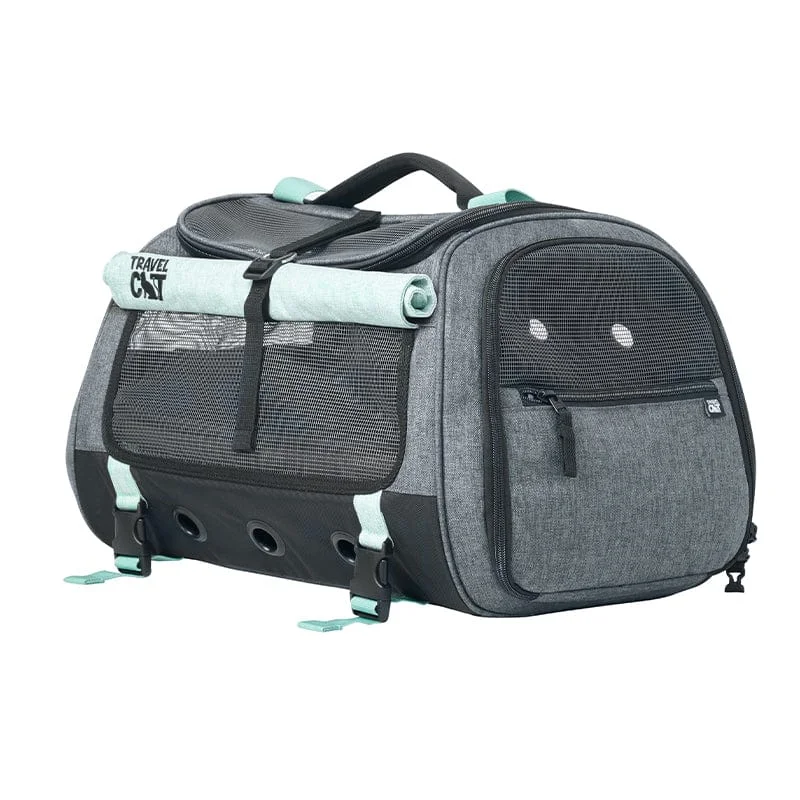 Durable kids’ backpack with spill-proof lining -"The Transpurrter" Ultimate Calming Convertible Cat Carrier in Heather Grey and Teal