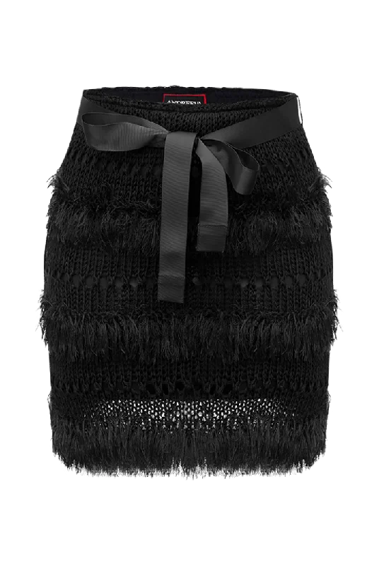 Sheath Dresses for Sophisticated -Fringe Knit Mini Skirt | Black