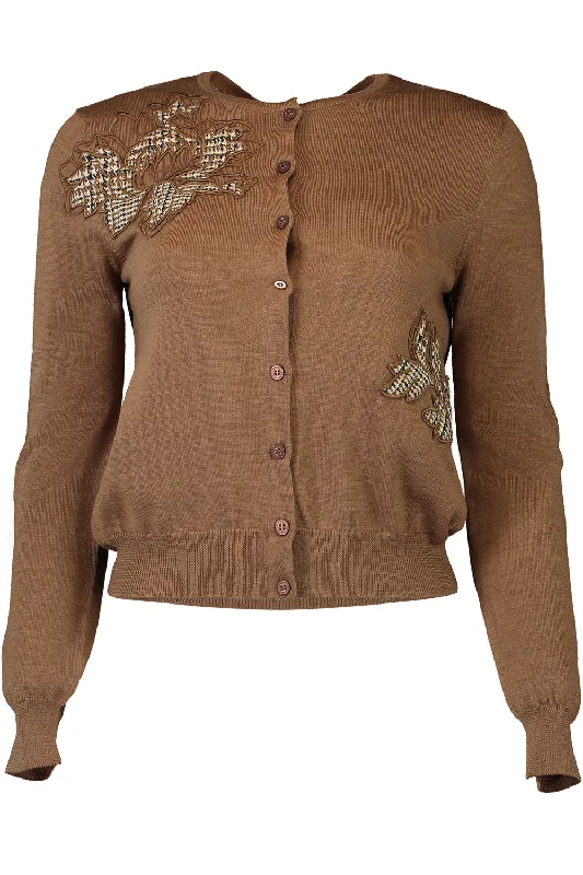 Embroidered cardigan with delicate details -Peony Appliqué Plaid Cardigan