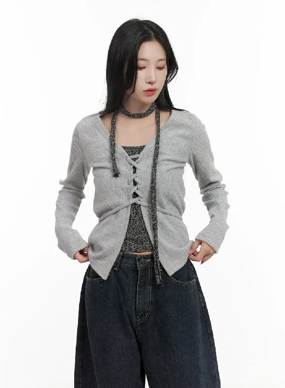 Shawl - collar cardigan for a sophisticated look -Slim-Fit X-Strap V-Neck Cardigan CD404