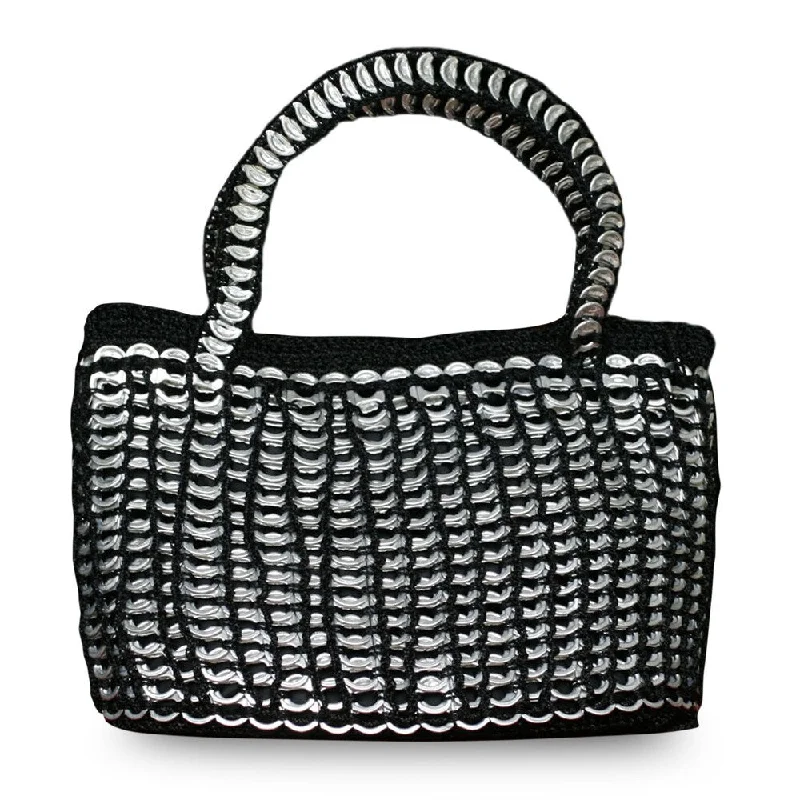 Handle bags with sleek hardware for sophistication -Handmade Soda Pop Top 'Black Shimmery Chic' Medium Handbag (Brazil)