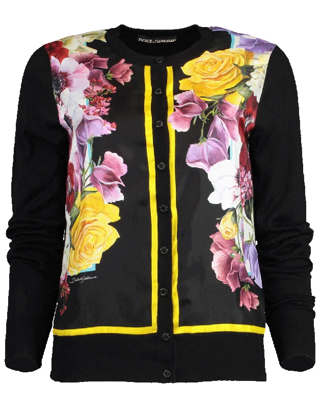 Patchwork - cardigan with a unique design -Silk Floral Front Cardigan