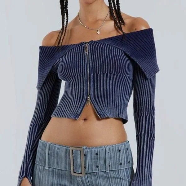 Solid - color cardigan for simple elegance -Chic Knitted One-Shoulder Midriff Cardigan