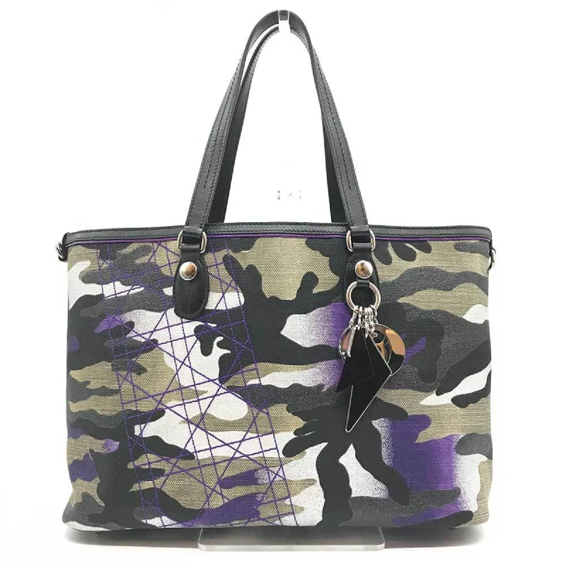 Handle bags with double handles for strength -Christian Dior Camouflage  Canvas Leather Tote Bag (Pre-Owned)