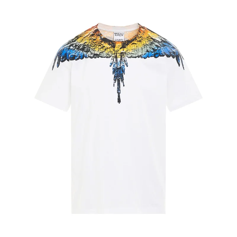 Brightly colored backpack for easy group spotting -Lunar Wings Regular T-Shirt in White/Light Blue