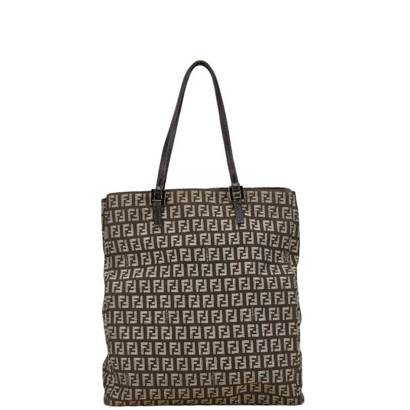 Handle bags with woven fabric for texture -Fendi  Canvas Leather Handbag Tote Bag (Pre-Owned)