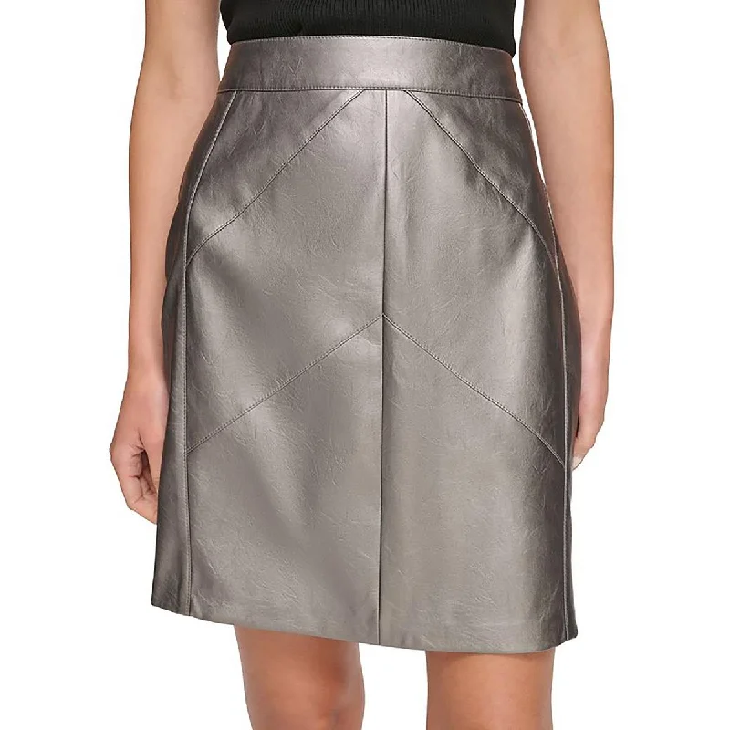 Work Dresses for Professional -DKNY Womens Faux Leather Chevron Seam Pencil Skirt