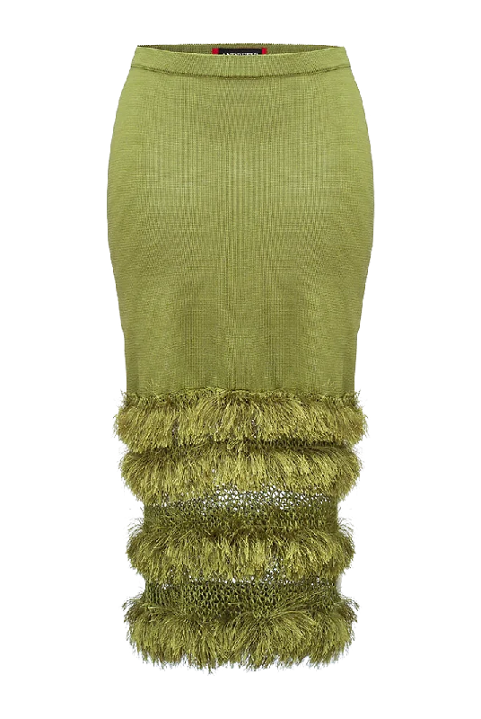 Shift Dresses for Simple Look -Green Knit Midi Fringe Skirt