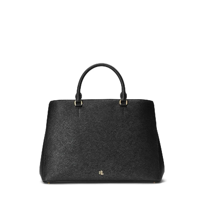 Handle bags with neutral leather for elegance -LAUREN Ralph Lauren Crosshatch Leather Large Hanna Satchel Black One Size