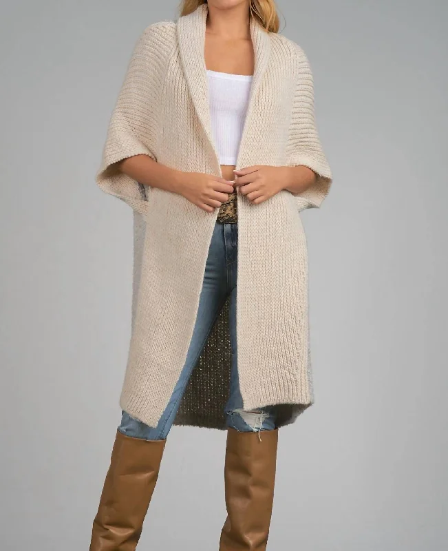 Sporting - event cardigan for a casual - sporty look -Madrid Wool Knit Long Cardigan In Ivory/heather Grey